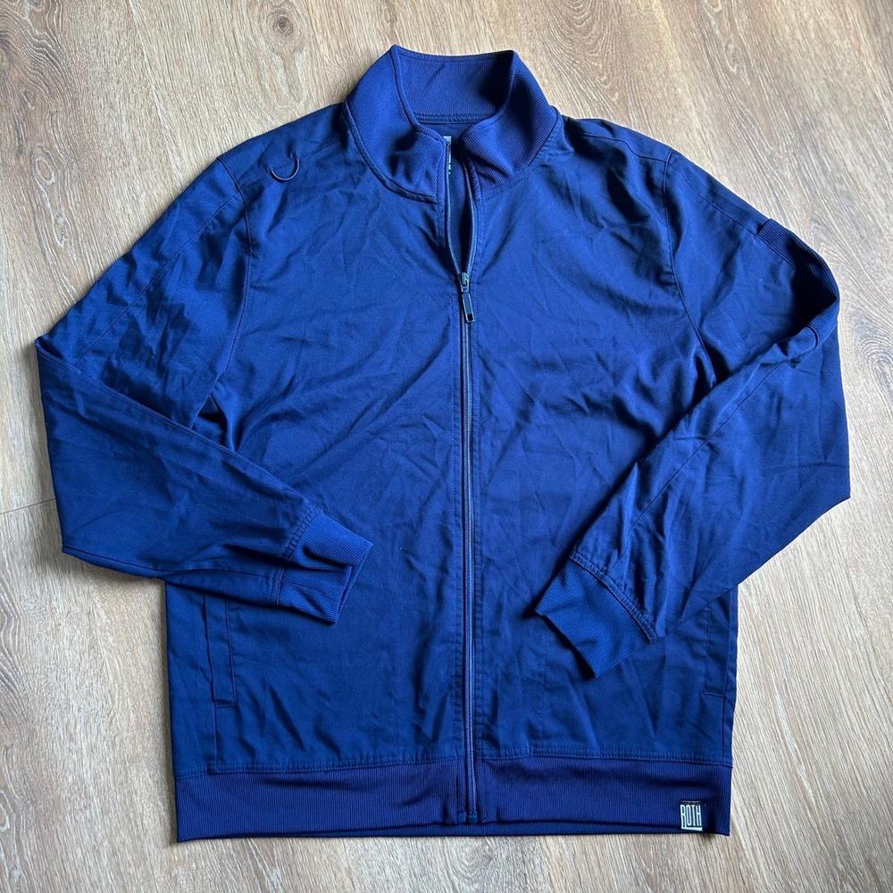 Roth Wear Mens Navy Blue Full Zip Scrub Jacket Mock Neck D-Ring Size Medium